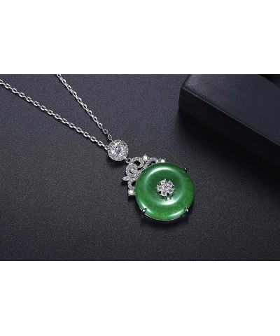 Emerald Green Donut Jade Pendant Necklace for Women | Rhinestone Jade Pendant Necklace | Dainty White Gold Plated Emerald Gre...