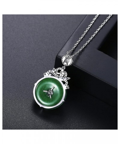 Emerald Green Donut Jade Pendant Necklace for Women | Rhinestone Jade Pendant Necklace | Dainty White Gold Plated Emerald Gre...