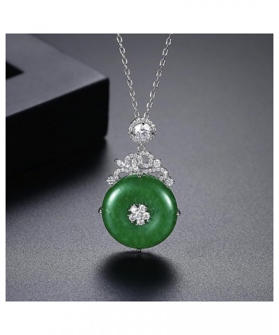 Emerald Green Donut Jade Pendant Necklace for Women | Rhinestone Jade Pendant Necklace | Dainty White Gold Plated Emerald Gre...