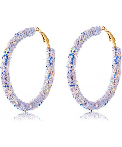 Sequins Hoop Earrings Bohemian Glitter Wrapped Gold Plated Dangle Drop Earring Circle Statement Earrings Boho Jewelry white $...