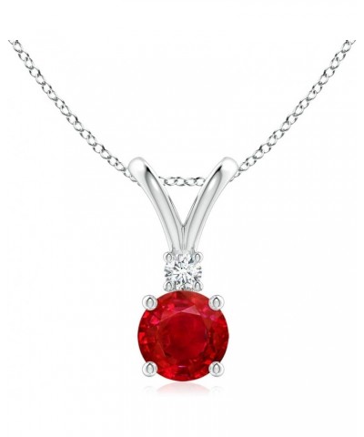 Natural Ruby Solitaire Pendant Necklace with Diamond in Sterling Silver/14k Solid Gold/Platinum, Girls with 18" Chain | July ...