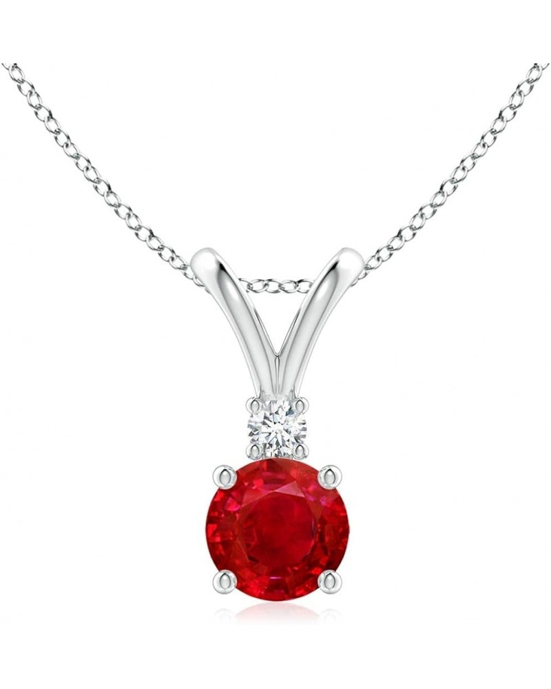 Natural Ruby Solitaire Pendant Necklace with Diamond in Sterling Silver/14k Solid Gold/Platinum, Girls with 18" Chain | July ...