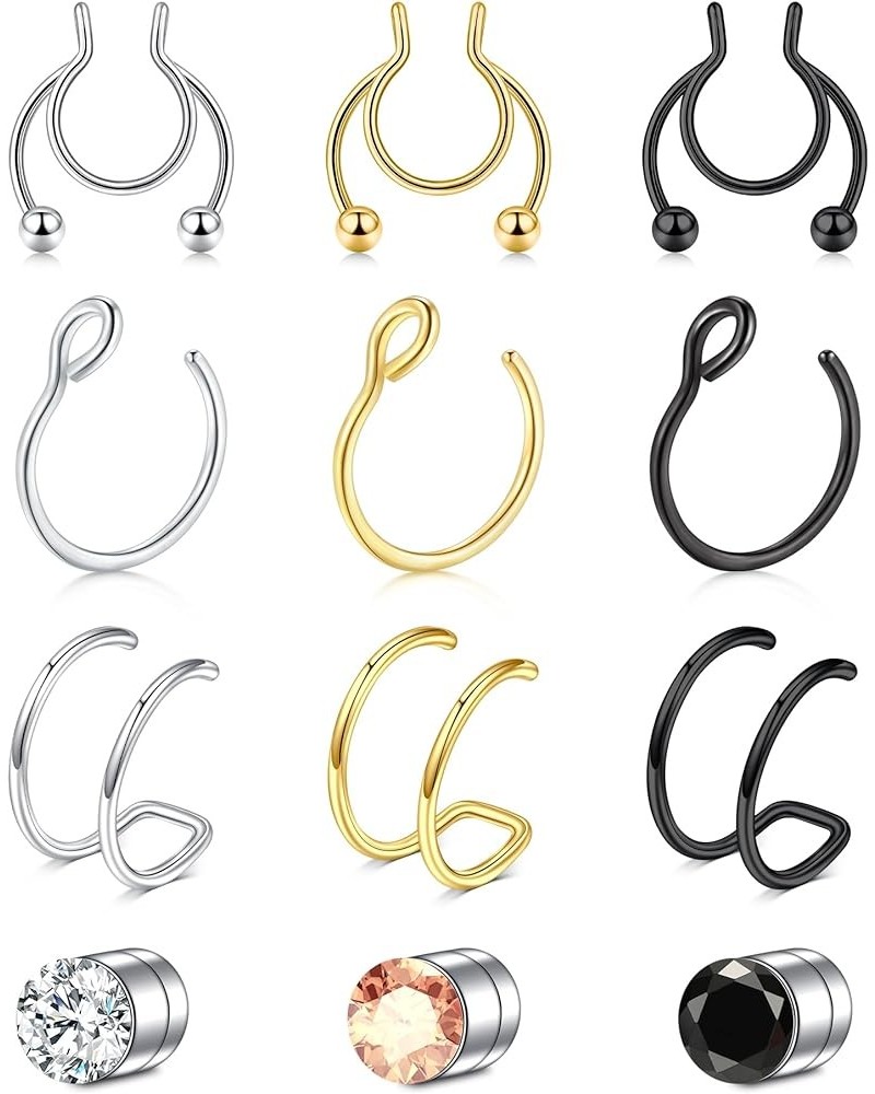 Fake Nose Ring Fake Septum Nose Hoop Fake Nose Piercing Clip On Faux Nose Ring Fake Nose Earrings for Men Women Non Piercing ...