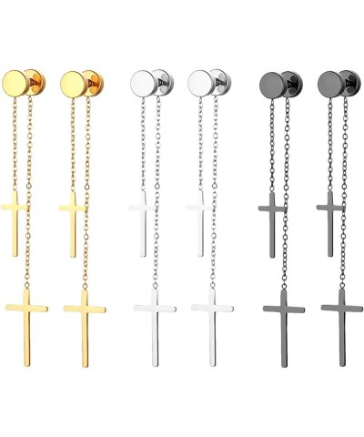 Stainless Steel Cross Earrings for Men - Cross Dangle Hoop Earrings Set, Hinged Hoop Ear Jewelry Gift for Men and Women D- cr...