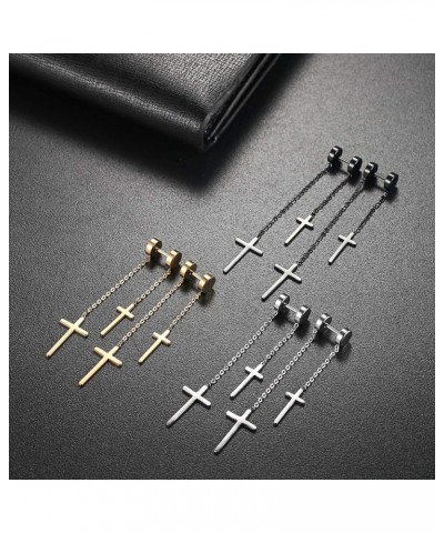 Stainless Steel Cross Earrings for Men - Cross Dangle Hoop Earrings Set, Hinged Hoop Ear Jewelry Gift for Men and Women D- cr...