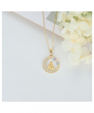 14K Solid Gold Girl and Dog&Cat Under The Moon Necklace Star Necklaces for Women Yellow Gold Necklaces for Wife Girlfriend St...
