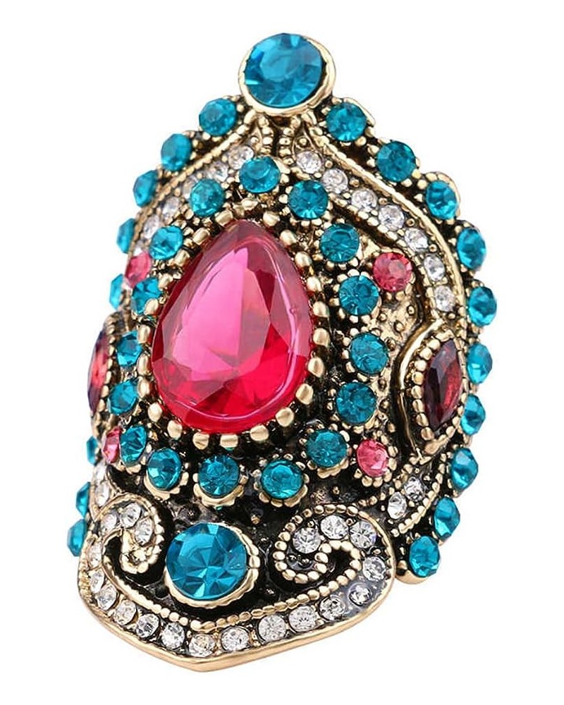 Retro Crystal Cocktail Statement Ring Antique Colorful Rhinestone Stacking Wedding Band Rings Fashion Jewelry Accessories for...