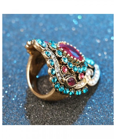 Retro Crystal Cocktail Statement Ring Antique Colorful Rhinestone Stacking Wedding Band Rings Fashion Jewelry Accessories for...