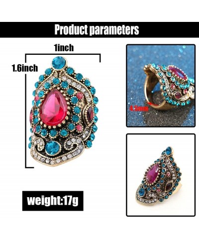 Retro Crystal Cocktail Statement Ring Antique Colorful Rhinestone Stacking Wedding Band Rings Fashion Jewelry Accessories for...