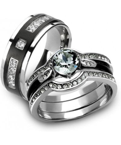 Her and His 4 Piece Silver and Black Stainless Steel and Titanium Wedding Ring Band Set Size Women's 05 Men's 10 $20.50 Sets