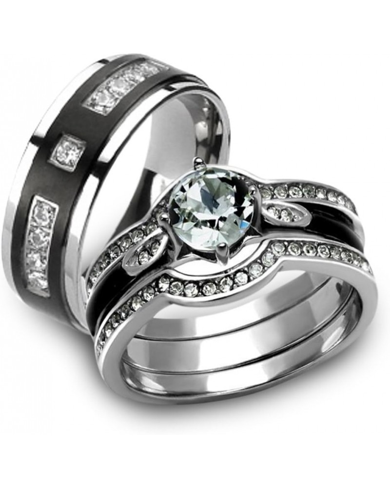 Her and His 4 Piece Silver and Black Stainless Steel and Titanium Wedding Ring Band Set Size Women's 05 Men's 10 $20.50 Sets