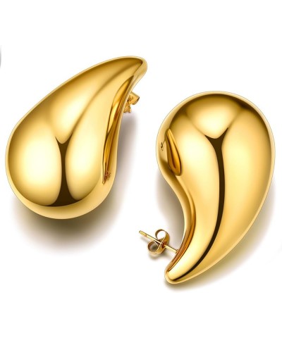 Chunky Gold Hoop Earrings for Women Trendy, Stainless Steel TearDrop Hoops Earring, Lightweight Water Drop Ear Jewerly Gold -...
