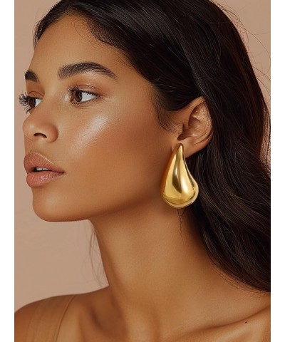 Chunky Gold Hoop Earrings for Women Trendy, Stainless Steel TearDrop Hoops Earring, Lightweight Water Drop Ear Jewerly Gold -...