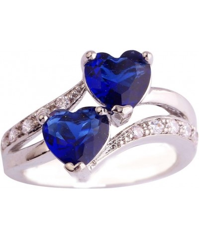 925 Silver Plated Ring Double Heart Rainbow Topaz Romantic Twist Proposal Wedding Engagement Band Ring US10.5 A_ Royalblue $4...