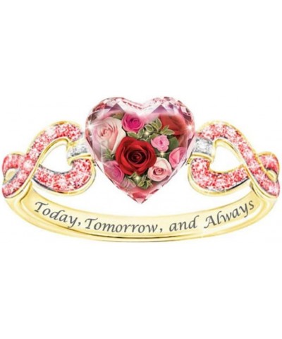 Awmnjtmgpw 18K Rose Gold Pink Gem Diamond Set Cubic Zircon diamond ring rose heart-shaped wreath engagement ring Valentine's ...