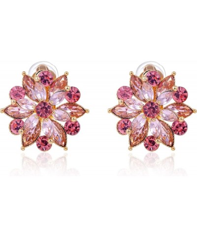 Flower Clip on Earrings for Women Teen Girls Sparkly Rhinestone Crystal Clip on Stud Earrings Statement Big Floral Clip on No...