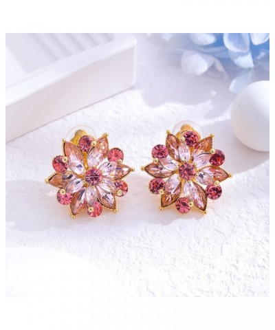 Flower Clip on Earrings for Women Teen Girls Sparkly Rhinestone Crystal Clip on Stud Earrings Statement Big Floral Clip on No...