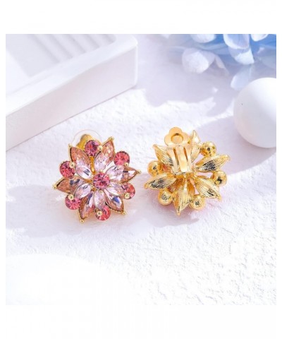 Flower Clip on Earrings for Women Teen Girls Sparkly Rhinestone Crystal Clip on Stud Earrings Statement Big Floral Clip on No...