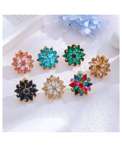 Flower Clip on Earrings for Women Teen Girls Sparkly Rhinestone Crystal Clip on Stud Earrings Statement Big Floral Clip on No...