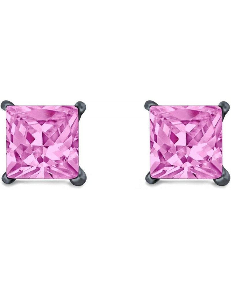 Solitaire Stud Earrings Princess Cut Simulated Cubic Zirconia 925 Sterling Silver (4mm-10mm) Black Tone, Simulated Pink CZ 5....