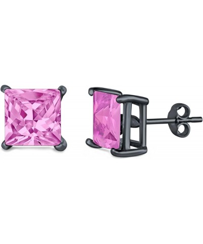 Solitaire Stud Earrings Princess Cut Simulated Cubic Zirconia 925 Sterling Silver (4mm-10mm) Black Tone, Simulated Pink CZ 5....