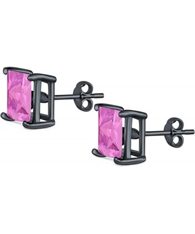 Solitaire Stud Earrings Princess Cut Simulated Cubic Zirconia 925 Sterling Silver (4mm-10mm) Black Tone, Simulated Pink CZ 5....