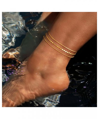 Gold Ankle Bracelets for Women, 14K Real Gold Plated Cuban Link Chain Beach Minimalist Dainty Rope Chain Beaded Anklets for W...