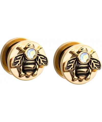 Cut Out Golden Bumble Bee with Aurora Borealis CZ Screw Fit Flesh Fit Plug Gauges, Sold as a Pair 6mm (2GA) $10.72 Body Jewelry