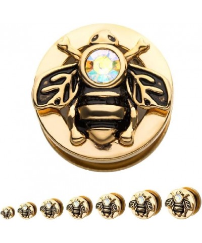 Cut Out Golden Bumble Bee with Aurora Borealis CZ Screw Fit Flesh Fit Plug Gauges, Sold as a Pair 6mm (2GA) $10.72 Body Jewelry