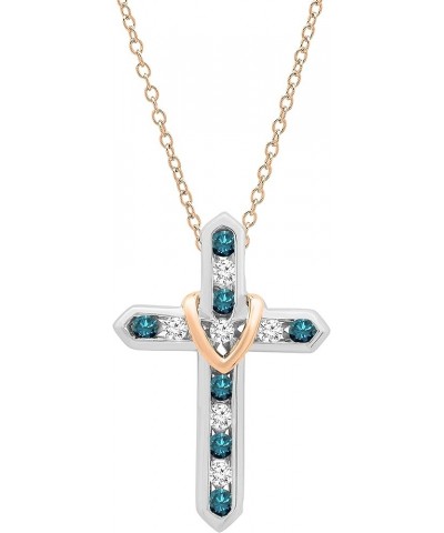 Round Gemstone & White Sapphire Ladies Heart And Cross Pendant (Gold Chain Included), Available in Various Gemstones in 10K/1...