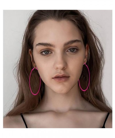 Lightweight Matte Round Hoop Earrings 90s 80s Classic Big Neon Hoop Earrings for Women Girls Nightclub Jewelry Rose Red Circl...