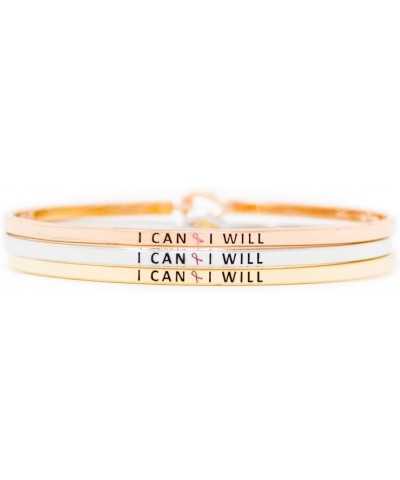 Pink Ribbon Breast Cancer Awareness Inspirational Message Thin Bracelet (6 Diff Phrases) I CAN I WILL - GOLD $8.95 Bracelets