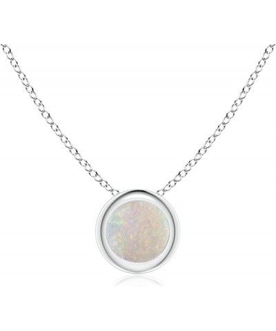 Bezel-Set Round Opal Solitaire Pendant Necklace for Women, Girls in Sterling Silver / 14K Solid Gold/Platinum October Birthst...