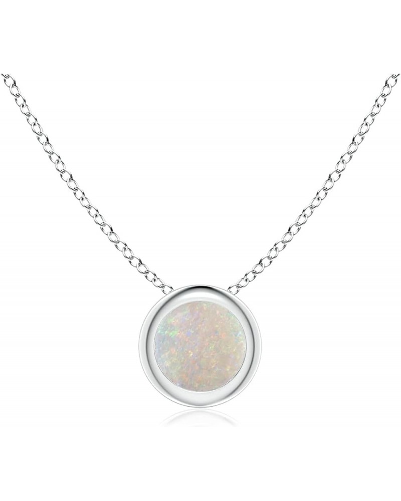 Bezel-Set Round Opal Solitaire Pendant Necklace for Women, Girls in Sterling Silver / 14K Solid Gold/Platinum October Birthst...