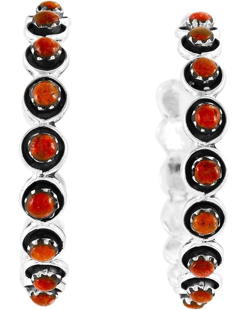 Hoop Turquoise Earrings Sterling Silver 925 Genuine Turquoise & Gemstones Coral $23.76 Earrings