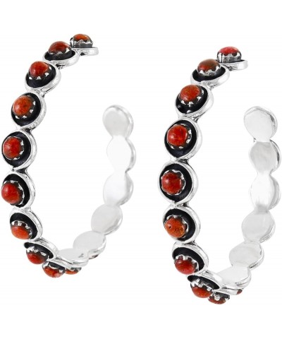 Hoop Turquoise Earrings Sterling Silver 925 Genuine Turquoise & Gemstones Coral $23.76 Earrings