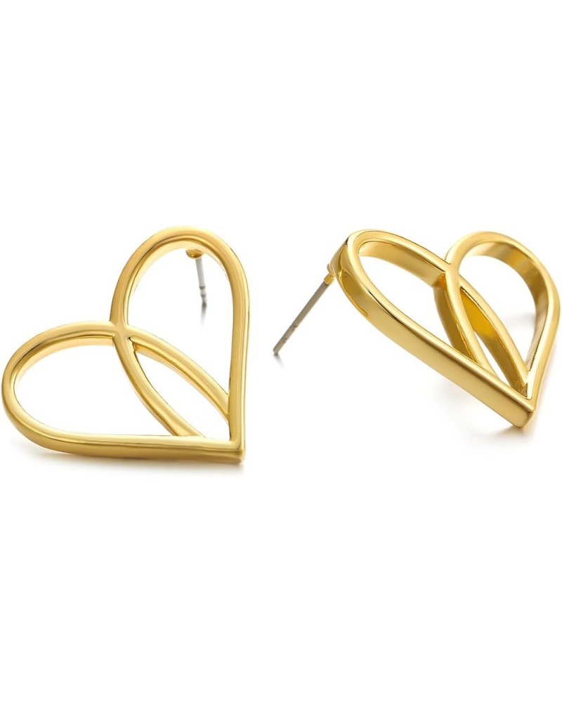 Gold Heart Stud Earrings Chunky Thin Lines Safety Pin Heart Earrings for Women Girls Thin Lines $10.07 Earrings