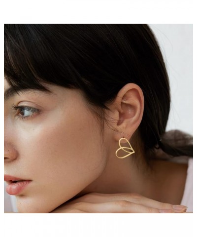 Gold Heart Stud Earrings Chunky Thin Lines Safety Pin Heart Earrings for Women Girls Thin Lines $10.07 Earrings