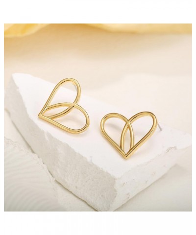 Gold Heart Stud Earrings Chunky Thin Lines Safety Pin Heart Earrings for Women Girls Thin Lines $10.07 Earrings