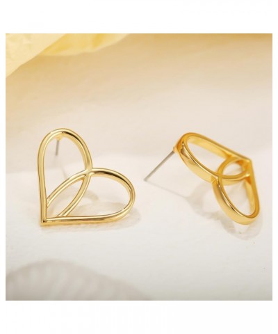 Gold Heart Stud Earrings Chunky Thin Lines Safety Pin Heart Earrings for Women Girls Thin Lines $10.07 Earrings