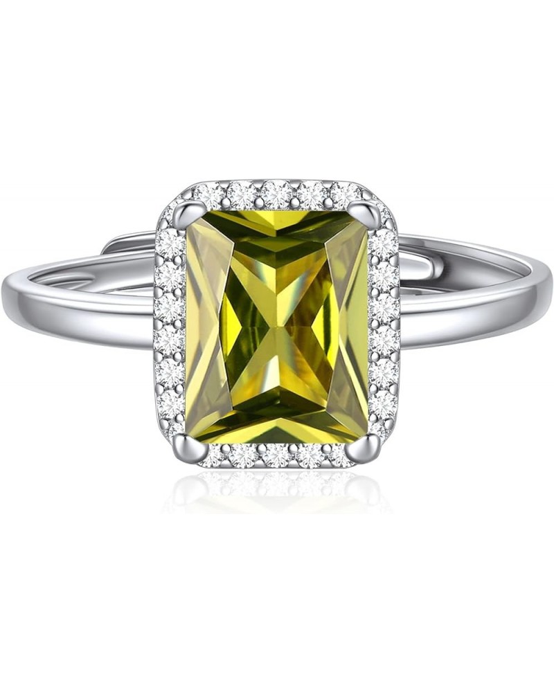 925 Sterling Silver Heart/Round/Pear/Emerald Cut Birthstone Promise Ring for Women (withe Gift Box) 08. August - Peridot emer...