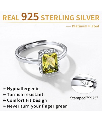 925 Sterling Silver Heart/Round/Pear/Emerald Cut Birthstone Promise Ring for Women (withe Gift Box) 08. August - Peridot emer...