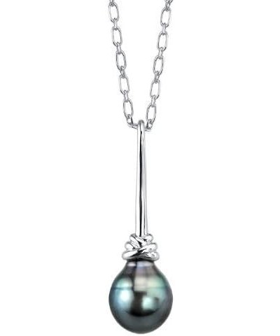 9-10mm Genuine Baroque Black Tahitian South Sea Cultured Pearl Denise Pendant Necklace for Women $53.28 Necklaces