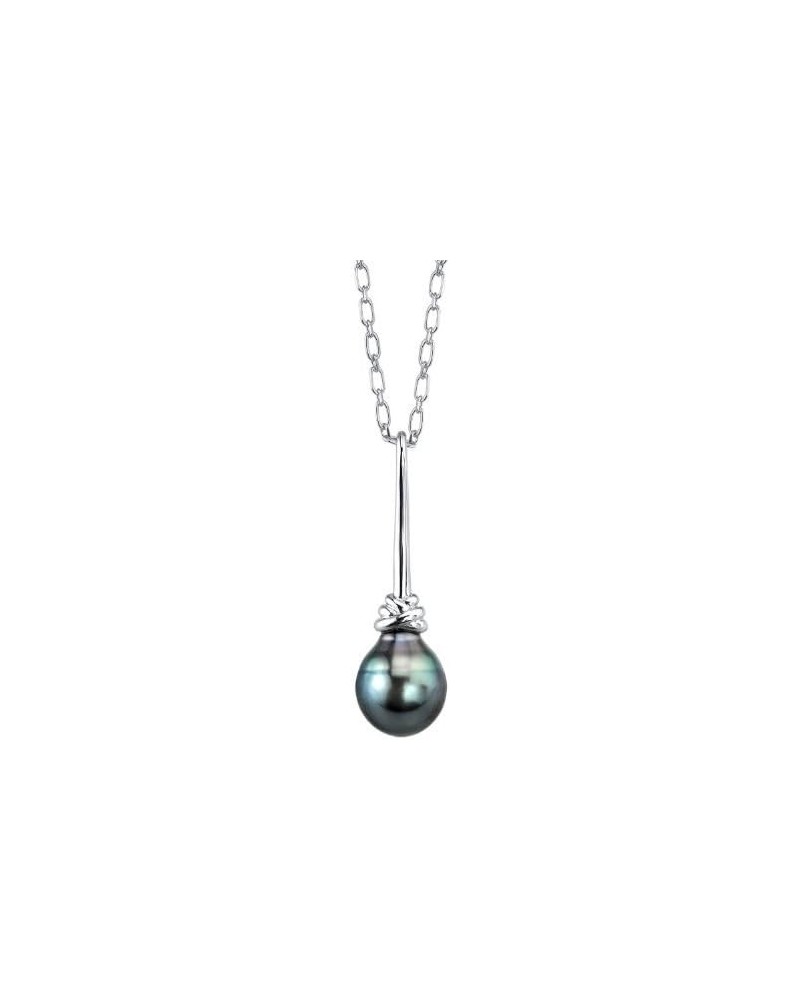 9-10mm Genuine Baroque Black Tahitian South Sea Cultured Pearl Denise Pendant Necklace for Women $53.28 Necklaces