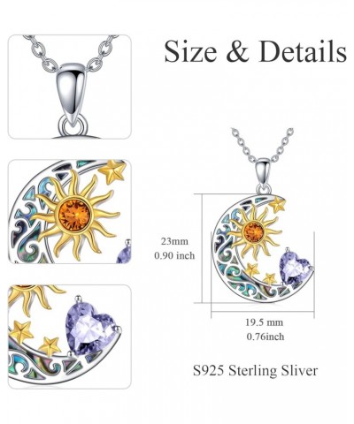 925 Sterling Silver Sun and Moon Star Pendant Necklace with Simulated Birthstone, Birthday Christmas Jewelry Gift for Women T...