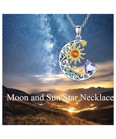 925 Sterling Silver Sun and Moon Star Pendant Necklace with Simulated Birthstone, Birthday Christmas Jewelry Gift for Women T...