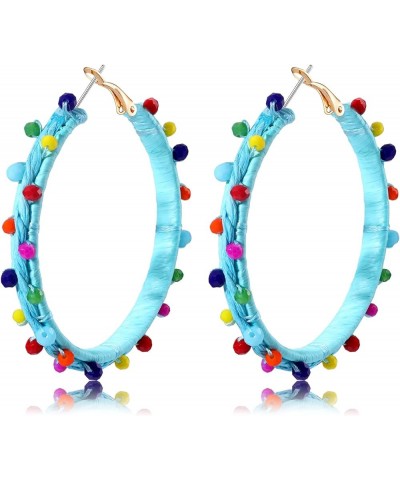 Raffia Earrings Colorful Crystal Beaded Raffia Hoop Earrings Handmade Bohemia Earrings Summer Tropical Beach Accessory Gifts ...