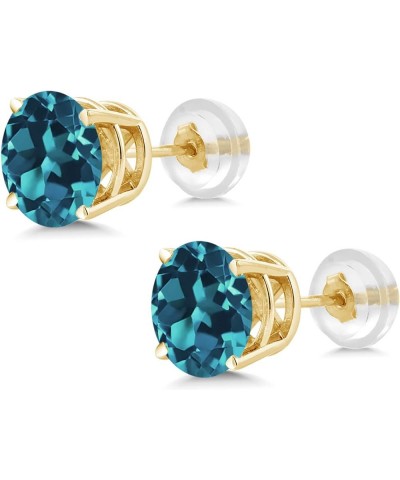 14K Yellow Gold Round 6MM Gemstone Birthstone Stud Earrings For Women London Blue Topaz $54.00 Earrings