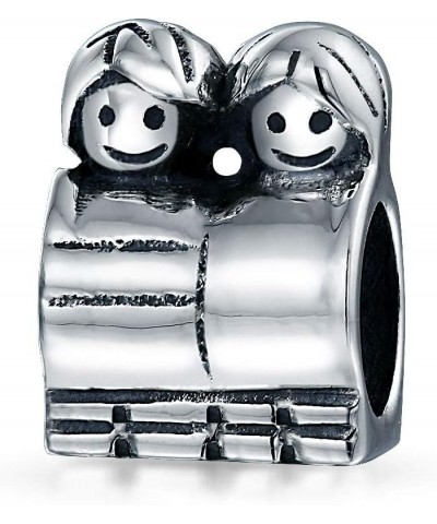 BFF Couple Besties Happy Smiling Friendship Family Brother Sister Friends Charm Bead For Women Teen Oxidized .925 Sterling Si...