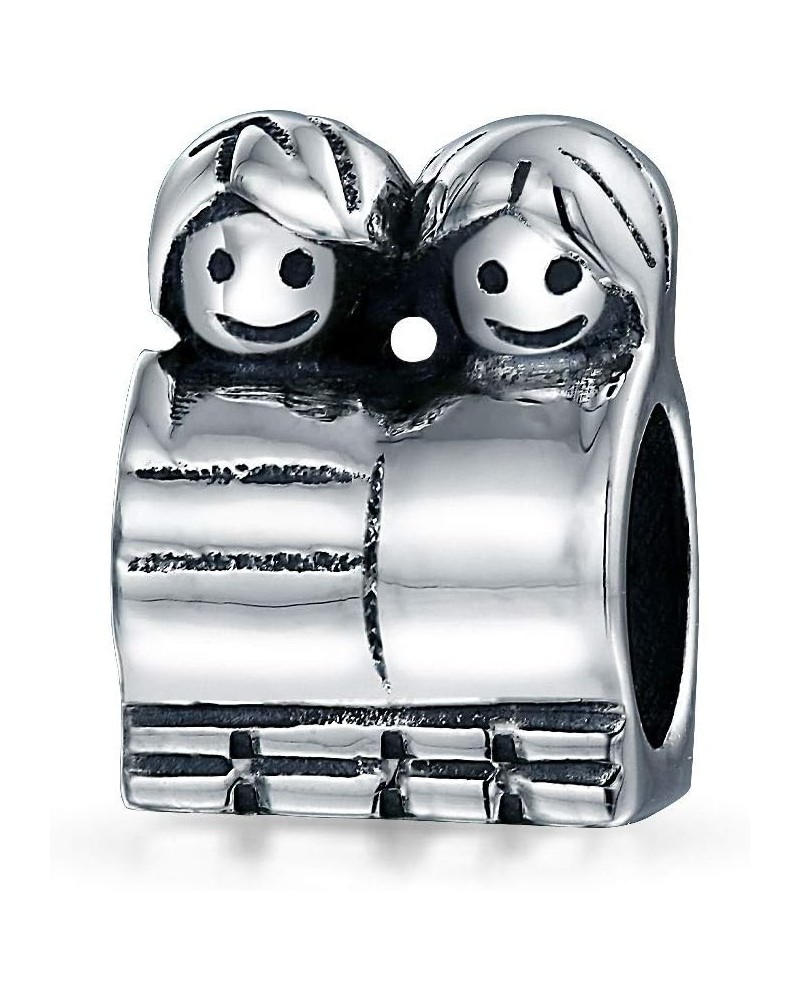 BFF Couple Besties Happy Smiling Friendship Family Brother Sister Friends Charm Bead For Women Teen Oxidized .925 Sterling Si...